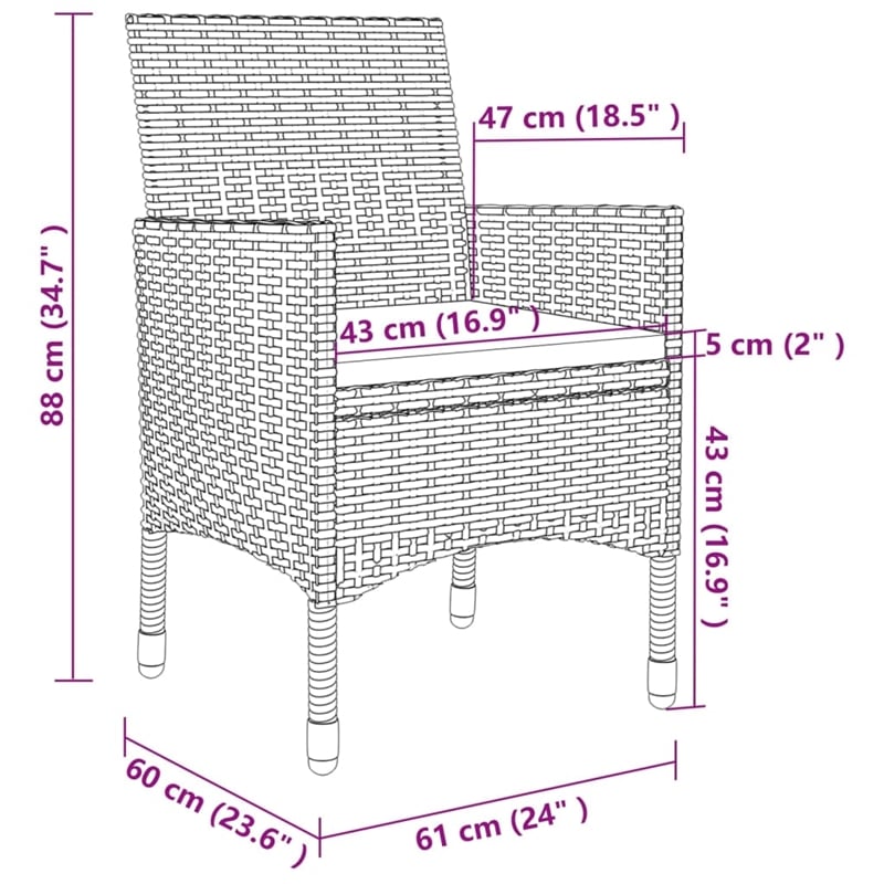 vidaXL Garden Dining Set in Gray/Dark Gray/Black