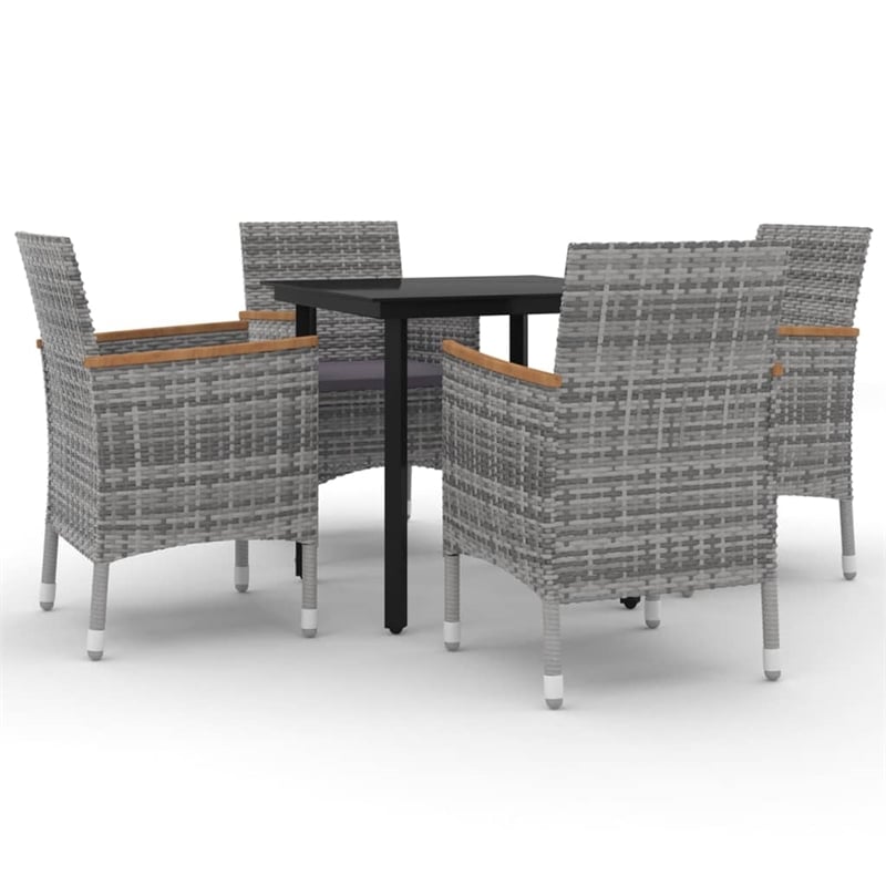 vidaXL PE Rattan 5 Piece Set Garden Dining Set in Gray