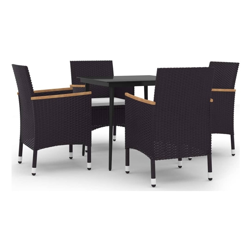 vidaXL Garden Dining Set in Black With Cream White Cushions