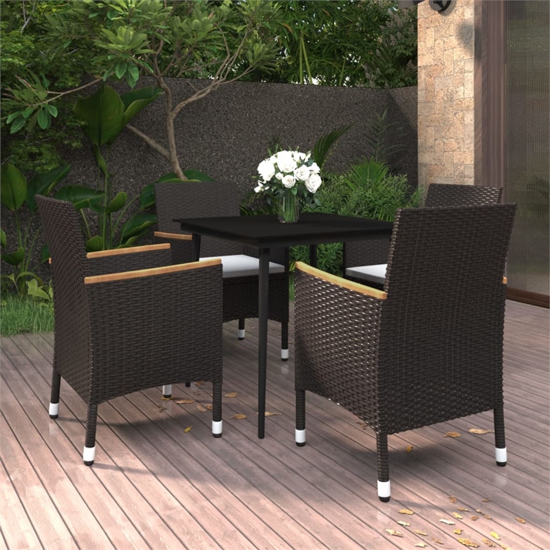 vidaXL Garden Dining Set in Black With Cream White Cushions