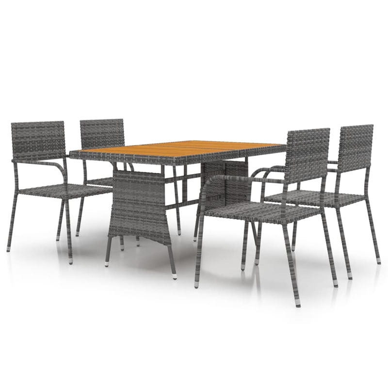 vidaXL PE Rattan & Solid Acacia Wood Medium Outdoor Dining Set in Gray