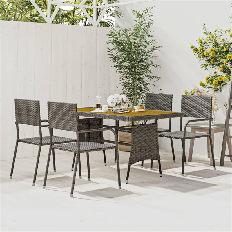 vidaXL PE Rattan & Solid Acacia Wood Medium Outdoor Dining Set in Gray
