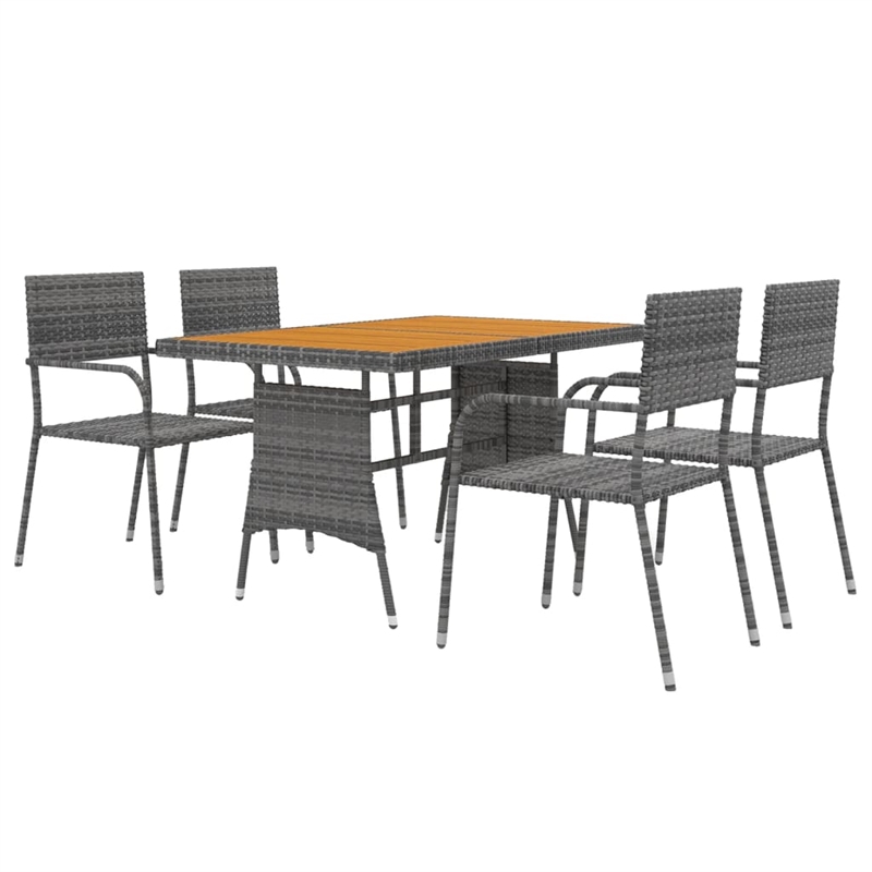 vidaXL PE Rattan & Solid Acacia Wood Medium Outdoor Dining Set in Gray