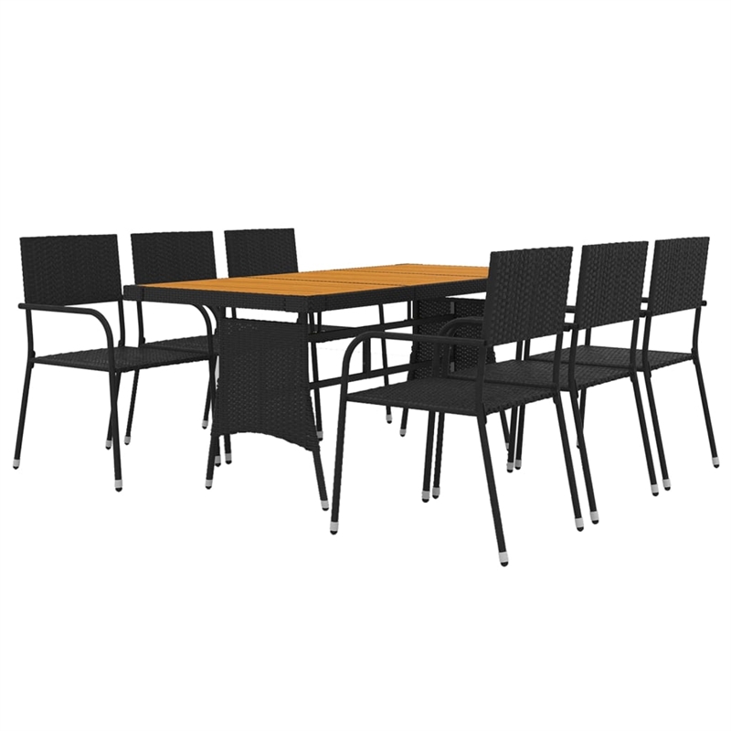 vidaXL PE Rattan/Steel/Solid Acacia Wood Outdoor Dining Set in Black