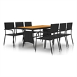 vidaXL PE Rattan/Steel/Solid Acacia Wood Outdoor Dining Set in Black