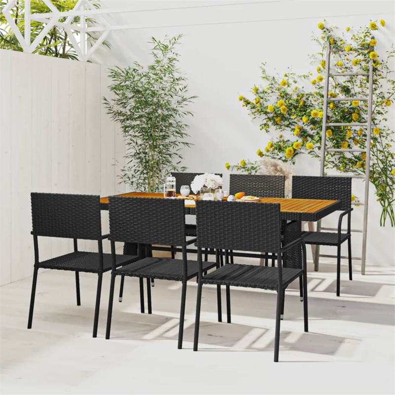 vidaXL PE Rattan/Steel/Solid Acacia Wood Outdoor Dining Set in Black