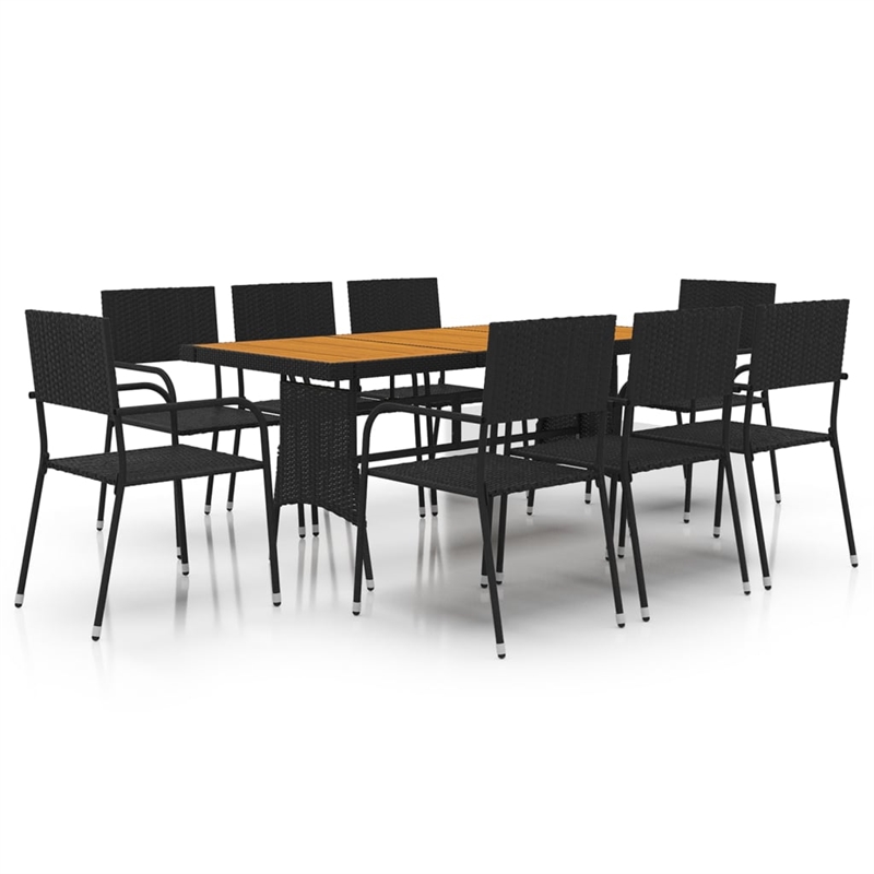 vidaXL PE Rattan/Steel/Solid Acacia Wood Outdoor Dining Set in Black