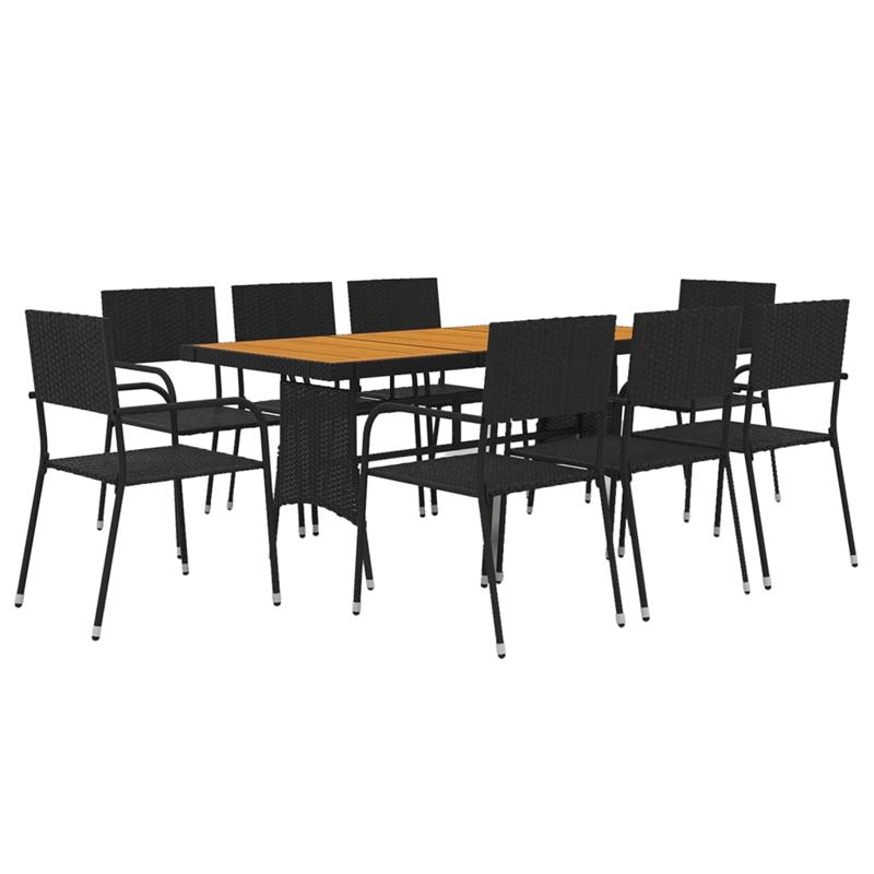 vidaXL PE Rattan/Steel/Solid Acacia Wood Outdoor Dining Set in Black