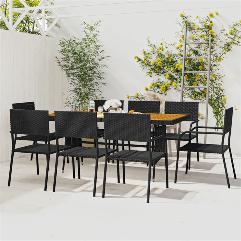 vidaXL PE Rattan/Steel/Solid Acacia Wood Outdoor Dining Set in Black