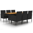 vidaXL PE Rattan/Steel/Solid Acacia Wood Outdoor Dining Set in Black