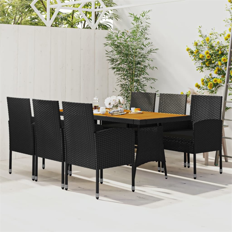 vidaXL PE Rattan/Steel/Solid Acacia Wood Outdoor Dining Set in Black