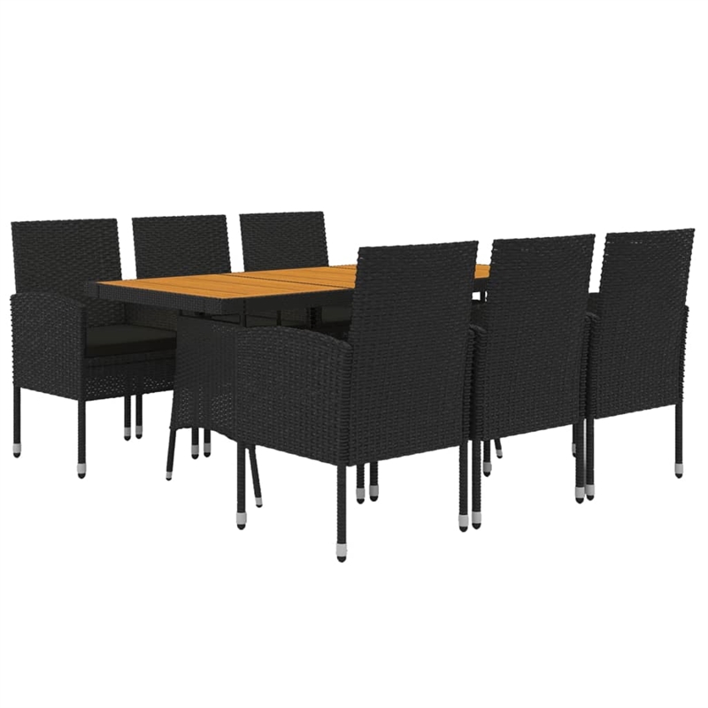 vidaXL PE Rattan/Steel/Solid Acacia Wood Outdoor Dining Set in Black
