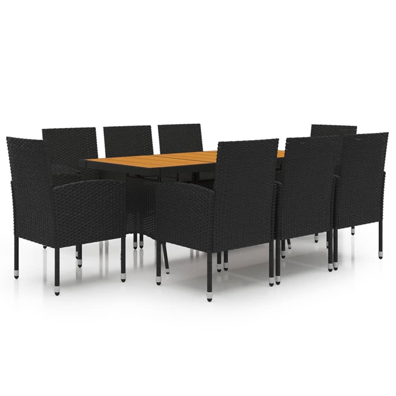 vidaXL PE Rattan/Steel/Solid Acacia Wood Outdoor Dining Set in Black