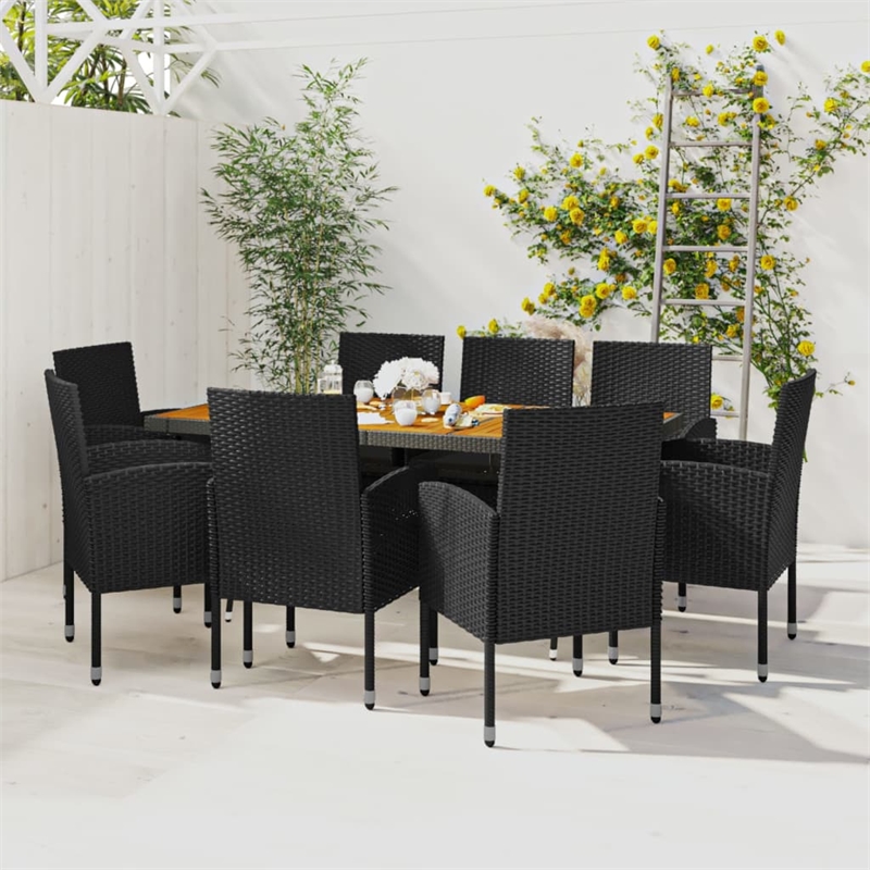 vidaXL PE Rattan/Steel/Solid Acacia Wood Outdoor Dining Set in Black