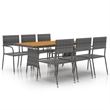 vidaXL PE Rattan & Solid Acacia Wood 7 Piece Outdoor Dining Set in Gray