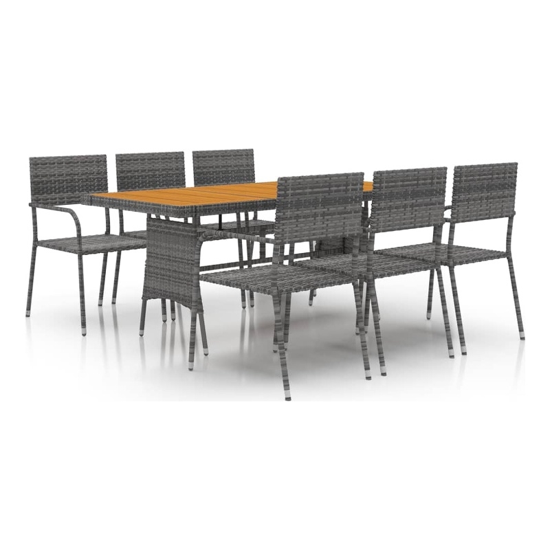 vidaXL PE Rattan & Solid Acacia Wood 7 Piece Outdoor Dining Set in Gray
