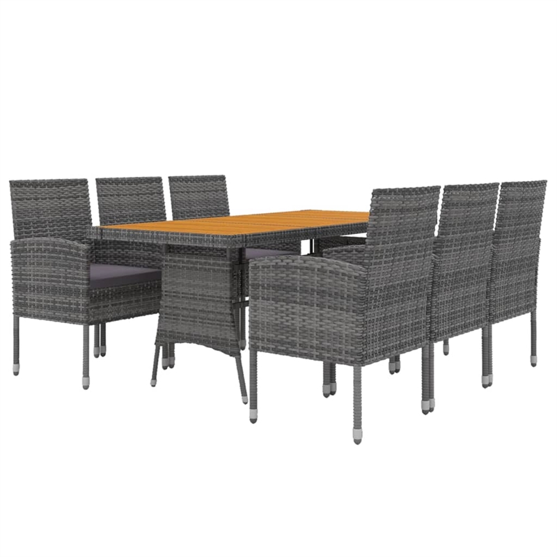 vidaXL PE Rattan & Solid Acacia Wood Large Outdoor Dining Set in Gray