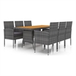 vidaXL PE Rattan & Solid Acacia Wood Large Outdoor Dining Set in Gray