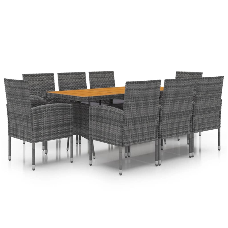 vidaXL PE Rattan & Solid Acacia Wood Large Outdoor Dining Set in Gray