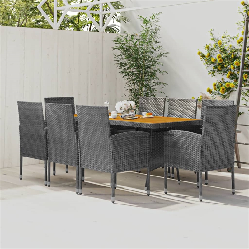 vidaXL PE Rattan & Solid Acacia Wood Large Outdoor Dining Set in Gray