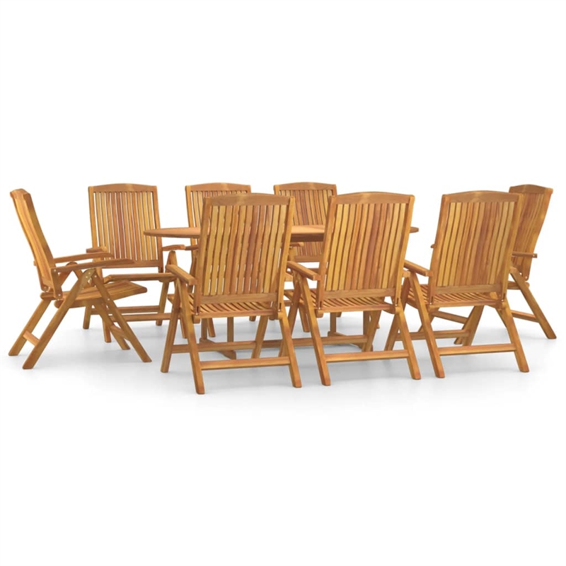 vidaXL Solid Teak Wood 9-Piece Set Foldable Garden Dining Set in Brown