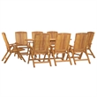 vidaXL Solid Teak Wood 9-Piece Set Foldable Garden Dining Set in Brown