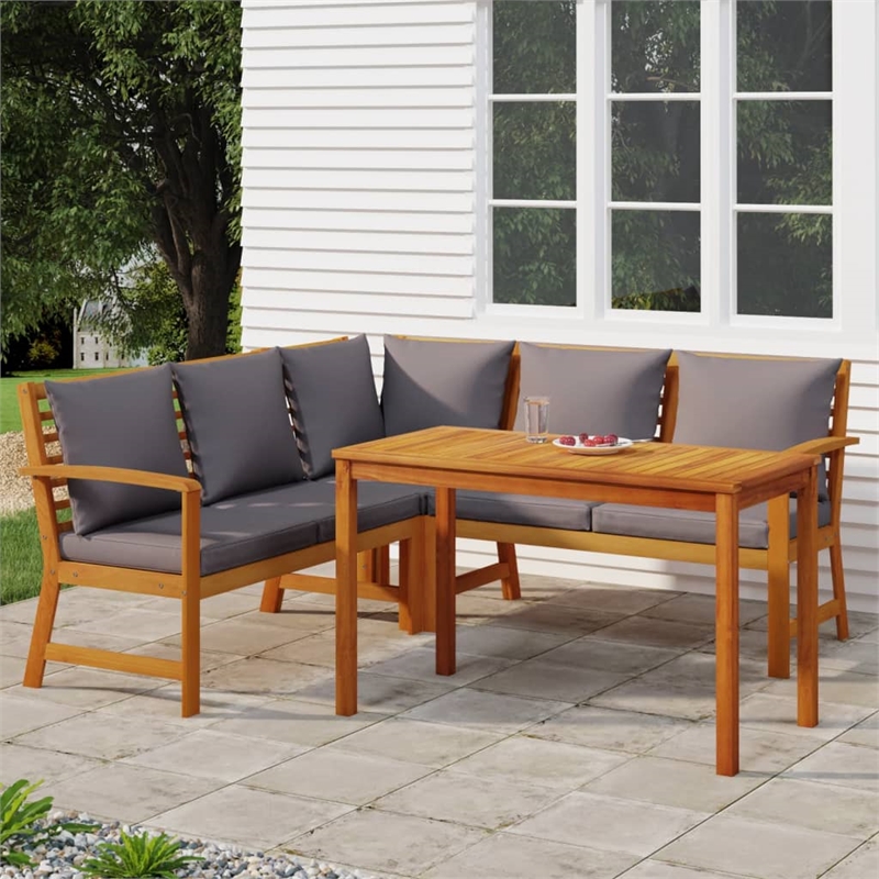 vidaXL Patio Dining Set Natural Wood & in Dark Gray