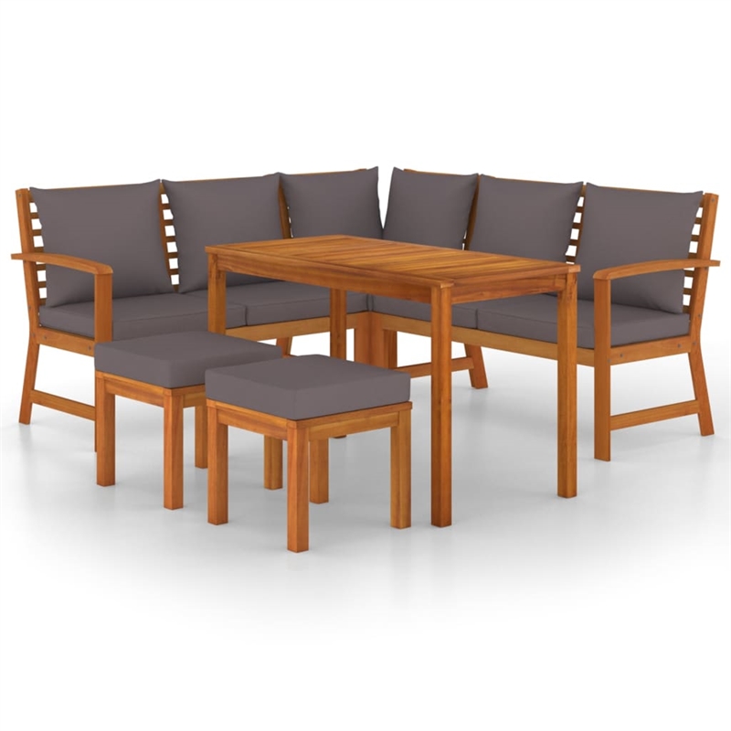 vidaXL Solid Acacia Wood 6 Piece Modular Patio Dining Set Natural/Brown