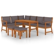 vidaXL Patio Dining Set Solid Wood With in Dark Gray Cushions