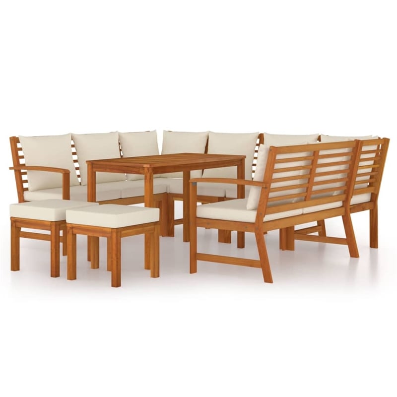 vidaXL Solid Acacia Wood Large Modular Garden Dining Set in Brown