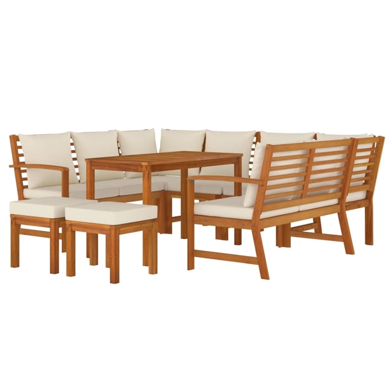 vidaXL Solid Acacia Wood Large Modular Garden Dining Set in Brown