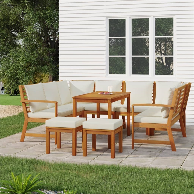 vidaXL Solid Acacia Wood Large Modular Garden Dining Set in Brown