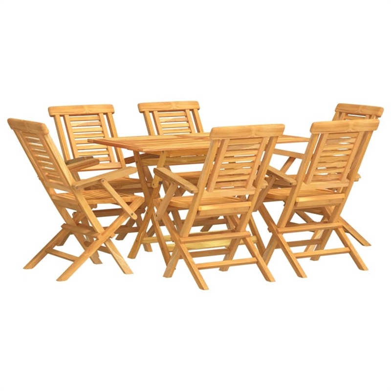 vidaXL Solid Teak Wood Medium Foldable Garden Dining Set Natural/Brown