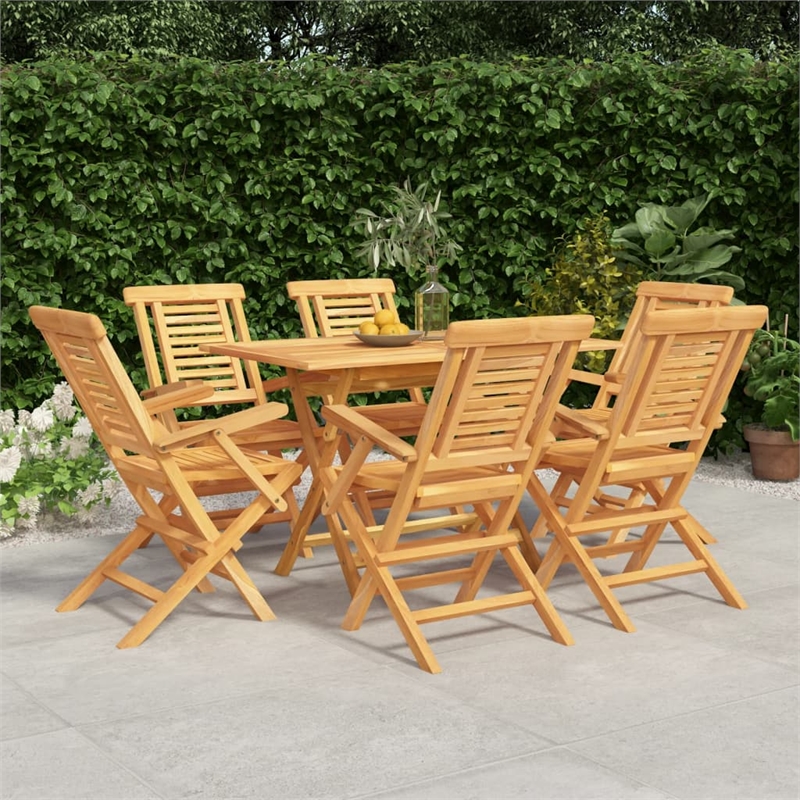 vidaXL Solid Teak Wood Medium Foldable Garden Dining Set Natural/Brown