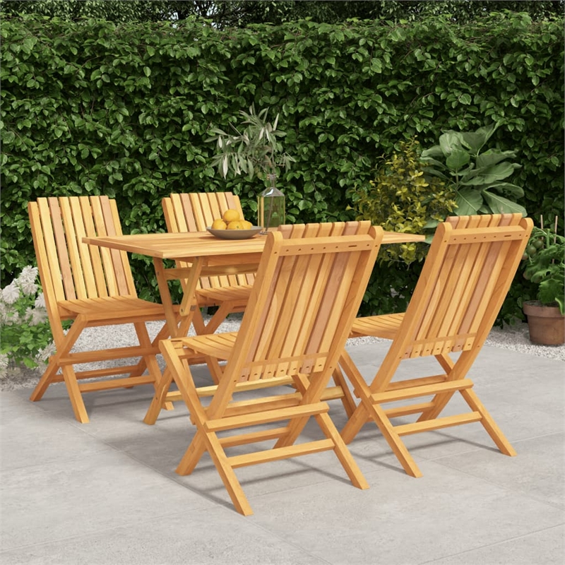 vidaXL Solid Teak Wood Medium Foldable Garden Dining Set Natural/Brown