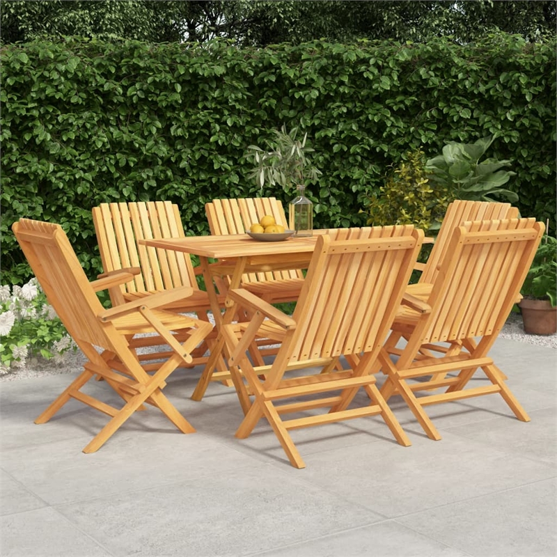vidaXL Solid Teak Wood Medium Foldable Garden Dining Set in Natural/Brown
