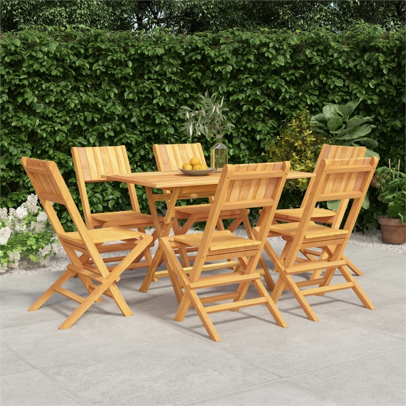 vidaXL Solid Teak Wood Medium Foldable Garden Dining Set in Brown