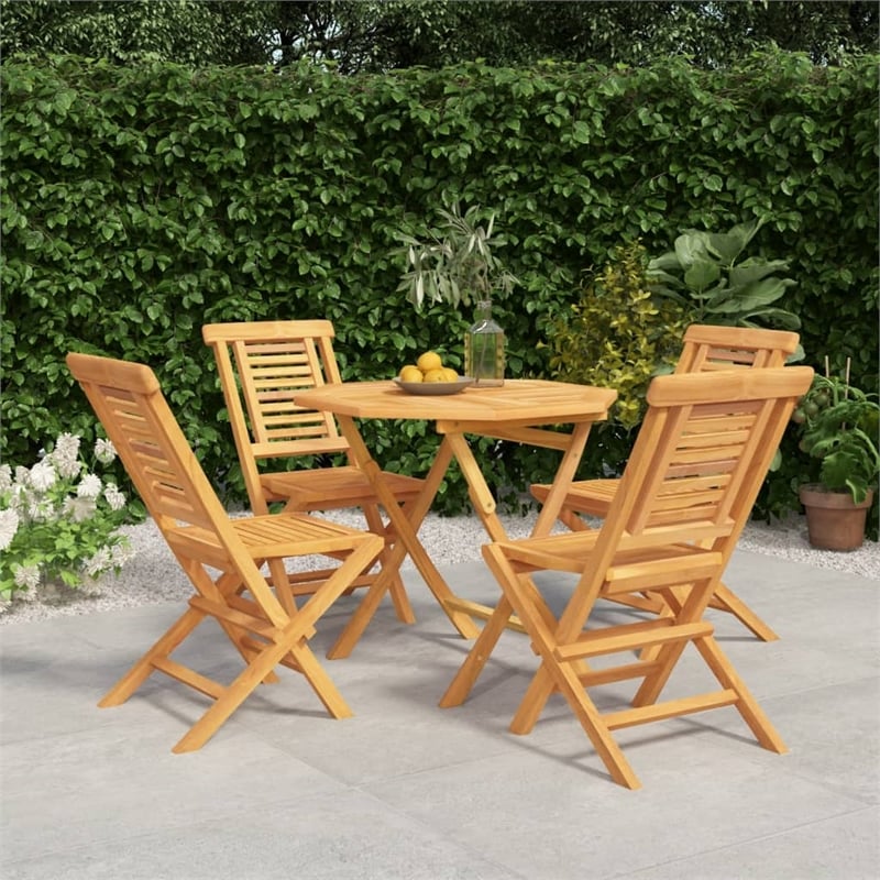 vidaXL Solid Teak Wood Medium Foldable Garden Dining Set in Natural Teak/Brown