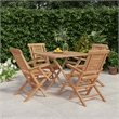 vidaXL Solid Teak Wood Medium Foldable Garden Dining Set in Natural Teak/Brown