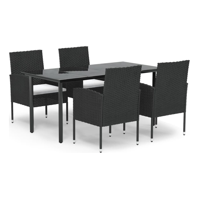 vidaXL PE Rattan Large Durable Garden Dining Set in Black and Cream White