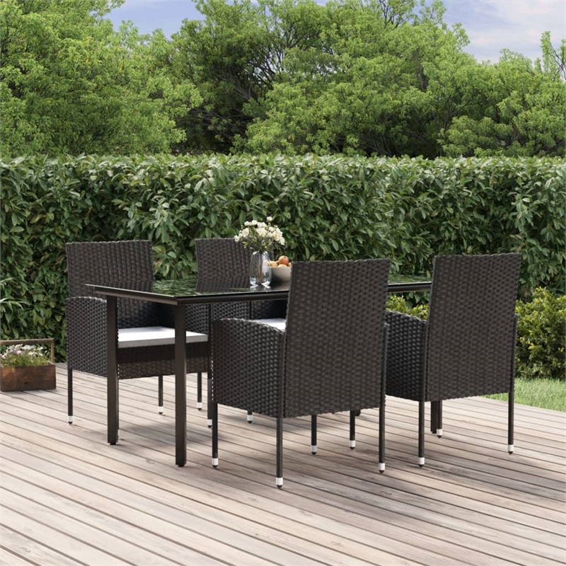 vidaXL PE Rattan Large Durable Garden Dining Set in Black and Cream White