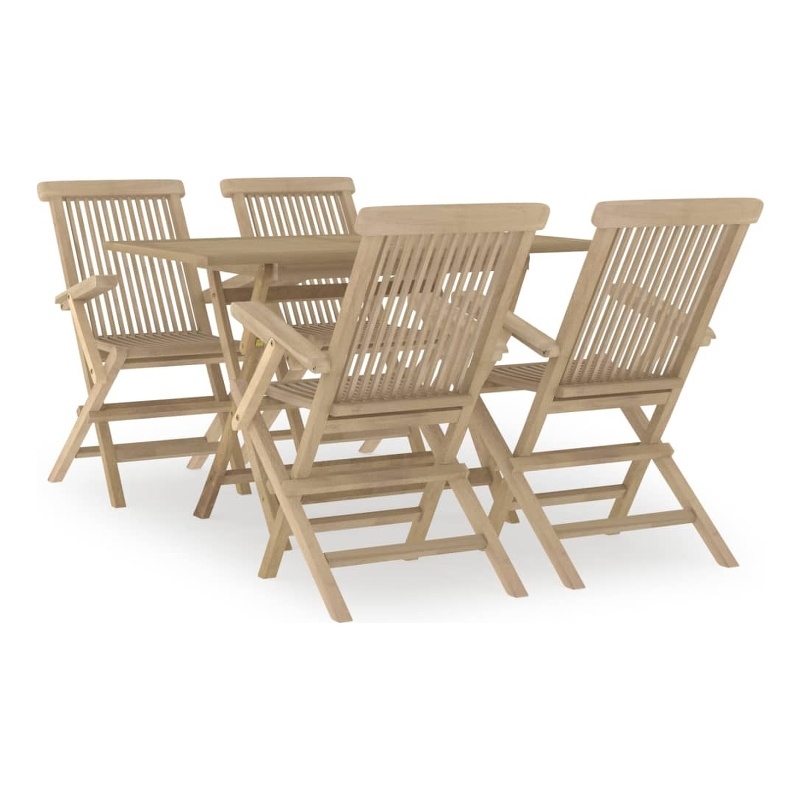 vidaXL Solid Teak Wood 5 Piece Foldable Garden Dining Set in Gray