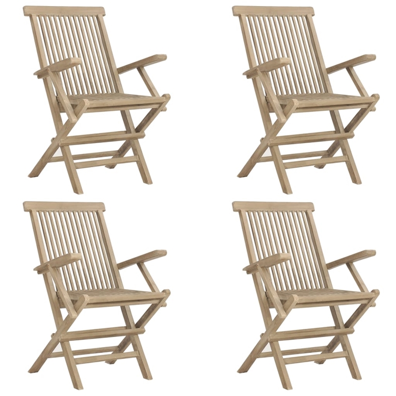 vidaXL Solid Teak Wood 5 Piece Foldable Garden Dining Set in Gray