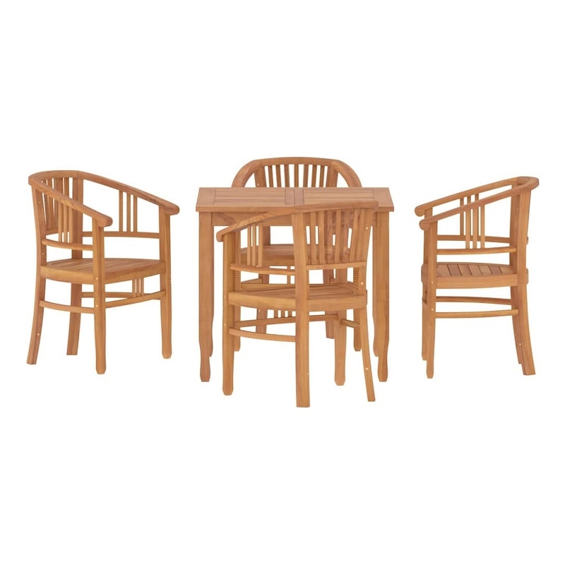 vidaXL Solid Teak Wood 5-Piece Ergonomic Garden Dining Set in Brown