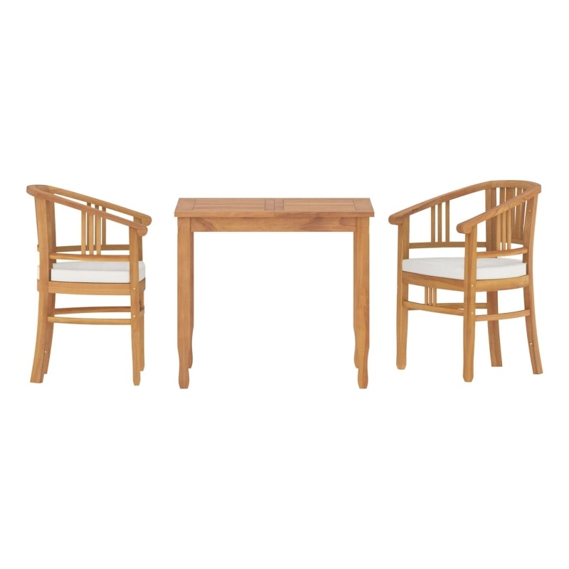 vidaXL Patio Dining Set in Natural Teak/Cream White - Set Of 2