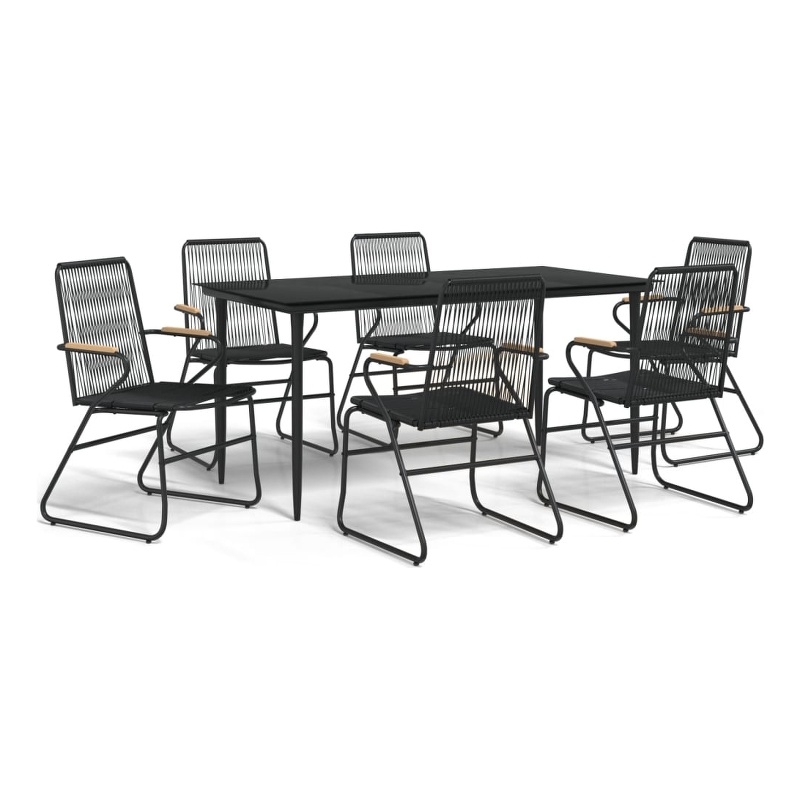 vidaXL Powder-Coated Steel Large Durable Garden Dining Set in Black