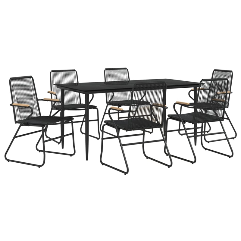 vidaXL Powder-Coated Steel Large Durable Garden Dining Set in Black