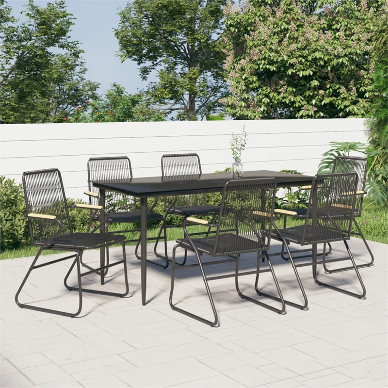vidaXL Powder-Coated Steel Large Durable Garden Dining Set in Black