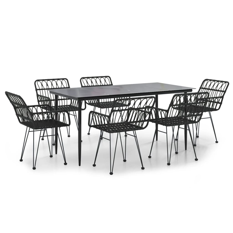 vidaXL Steel & Tempered Glass Garden Dining Set in Black