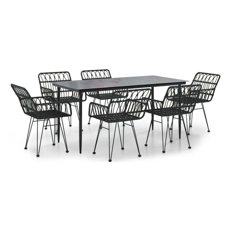 vidaXL Steel & Tempered Glass Garden Dining Set in Black
